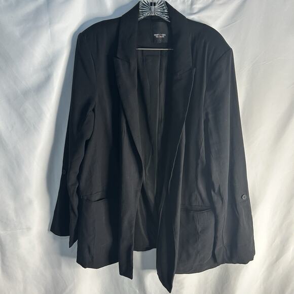 Simply Vera Vera Wang Womens L Black Open-Front Blazer With Rolled Cuffs Relaxed - Picture 1 of 6